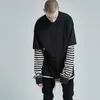 IEFB High Neck Black Vit Stripe Långärmad Samma Oversize T-shirts för Män Vår Fashion Casual Pullover Toppar 9Y5009 210524