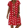 Polka DotsプリントVネック半袖ドレス女性夏の自由奔放に生きるカジュアルな緩い街路壁特大のビーチパーティードレス210608