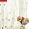 Chinese Embroidered Curtain Linen Blue Pink Flower Tulle Kitchen Girl Room Decoration & Drapes