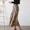 Herbst Sommer Elegante Leopard-print rock frauen koreanische midi A-linie spitze up chiffon leopard rock Frauen rock 210514