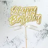 Party dostarcza inne wydarzenie Bling Sparkle Double Warower Happy Birthday Paper Card Cake Topper DZIEŃ DZIEŃ ZŁOTA ZŁOTA Artystyczna Wstążka Czcionka