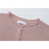 Ruffle design solido maglieria per donna o collo manica lunga stile coreano cardigan singolo petto rilassante distendabile Ulzzang lavorato a maglia 210417