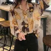 Elegante Lange Mouw Floral Printing Vrouwen Blouse Button Up Oversize Dames Shirt Turn-Down Collar Fashion Vrouwelijke Kleding 210521