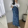 Etekler Kore Chic Ince Yaz Bir Çizgi Yüksek Bel Mor Çiçek Baskı Etek Kadın Şifon Orta Uzunlukta Nazik Zarif Mujer Faldas 210610