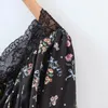 Vintage preto laço decorado vestido mulheres verão impressão floral mini elegante curto boho beach de mujer 210427