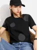 Camiseta minimalista de verano para mujer, Tops holgados de cuello redondo con estampado de puntos de algodón a la moda para mujer 12140426 210527