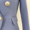ハイストリートニューファッション2021スタイリッシュなブレザージャケット女性の銀ライオンボタンダブルブレストブレザーアウターウェアx0721
