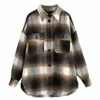 Vintage Woolen Blouse Kvinnor Skjorta Jacka Långärmad Mode Ladies Tjock Plaid Coat Shirt Kvinna Streetwear Oversize Toppar Skjorta 210419