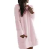 Lässiges Damen-Taschen-loses Kleid O-Ausschnitt Einfaches gerades Plüsch-Minikleid Weibliche lange Ärmel Einfarbiges Kleid Pullover Pullover 210619