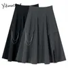 yitimuceng黒ポケットスカート女性ハイウエストミニソリッドAラインスプリングサマーオフィスレディファッションスカート210601