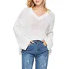Fitshinling Arrival Autumn Women Sweaters And Pullovers V Neck Loose Hollow Out Knitwear Sweater Sexy White Jumper Sale Pull 210805