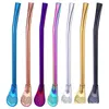 2021 Stainless Steel Stirrer Drinking Straw Mixing Coffee Spoon Straws Tableware Kitchen Dining Barware Rose Gold Rainbow Drop Shipping