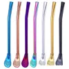 2021 new Stainless Steel Stirrer Drinking Straw Coffee Spoon Straws Kitchen Dining Barware Rose Gold Rainbow Drinking Straws drop ship