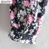 Women Vintage V Neck Floral Print Lace Up A Line Dress Femme Chic Puff Sleeve Party Vestido Casual Clothing DS4925 210416