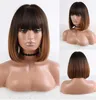 Mode Girl Blonde Bob Amber Medium Bruin Mid-Point Synthetisch Pruiken Dames Haar Korte Straight Hairs met Pony voor Black Women J33