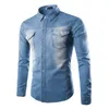 Tops à manches longues en coton de haute qualité Denim chemise Jeans Cardigan décontracté Slim Fit chemises hommes deux poches mode hauts pour hommes vêtements