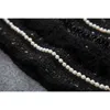 冬の女性セットフルスリーブショートビーズの弓衣料品Tweedタッセルヒップスカート2ピースファッションブラックパティドレス210520