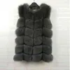 TRODEAM 70 cm Long fausse fourrure gilet pour femmes en cuir véritable manteaux hiver femme fourrure veste de luxe survêtement personnaliser 211122