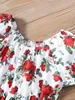 Girls Allover Floral Print Puff Sleeve Dress SHE01