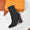 herfst winter sokken hak laarzen mode sexy Gebreide elastische laars ontwerper Alfabetische vrouwen schoenen dame Brief Dikke hoge hakken Grote