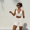 Women's Sports Suit Yoga Set U-Shpae Crop Tops Biker Shorts Gym Fitness Tracksuits Jogging Sportswear Workout Streetwear 210802