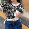 Daisy Knitted Korean Women Pullover Jumpers Summer Short Sleeve O-neck Tops Fashion Loose Ladies Sweaters 210513