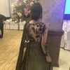 Arabisch One Shoulder Olive Green Moslim Avond Jurk met Cape Long Mouwen Dubai vrouwen prom feestjurken jurken elegant plus formaat