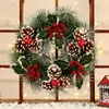装飾的な花の花輪の花輪冬の素朴なクリスマスのぶら下がって家の装飾アクセサリー星と白い雪の花輪のクリスマスの装飾