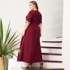 Robe de grande taille pour femmes Vintage dentelle patchwork ourlet fendu solide demi manches maxi fête bal longues robes maxi 210331