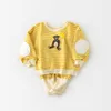 Nette Karton Bär Baby Junge Mädchen Kleidung Sets Kinder Gestreiften Sweatshirt Hosen Set Outfit Für Neugeborene Kind Kleidung Set 210413