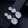 Sprankelende kubieke zirkonia ronde dangle drop hoge kwaliteit cz oorbellen zilver kleur vrouwen bruiloft sieraden CZ132 210714