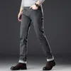 Pantalon de velours épais épais froide SLIM FIT Stretch Jeans Casual Grey Fleece Hommes Hommes Black Élasticité Jean 210716