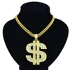 Hip Hop RAB Dólar Dólar Diamante Colar de Diamante Cor De Ouro Punk Corrente Para Homens Mulheres Rock Bling Link Cadeia Colares Declaração Jóias