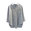 Frühling Tasche Solide Langarm Shirt Frauen Plus Größe Lose Baumwolle Boden Bluse Strickjacke Damen Tops 8891 50 210508