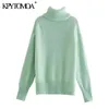 Women Fashion Soft Touch Loose Knitted Sweater High Neck Long Sleeve Female Pullovers Chic Tops 210420