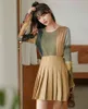 Outono pintura a óleo de camiseta mulheres manga comprida top bloco de cor tshirt verde tee femme moda tops 210427