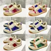 Män Dam Screener Webbing Sneakers Designer Stripe Skor Mode Smutsigt Läder Snörning Tennissko Tyg Low Top Canvas Sport Casual Trainer 320