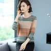 Rund nacke Långärmad Kvinnor Sommar Tunn Tröja Lös plusstorlek Mode Striped Ladies Pullover Sueters de Mujer 3xl 211018