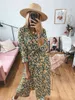 Vintage Floral Print Maxi Dress WomenAutumn Boho Long Sleeve Long Dress Turn Down Collar Button Sashes Casual Shirt Dresses Robe 210507