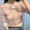 KPYTOMOA Women Fashion Animal Jacquard Knitted Sweater Vintage Lapel Collar Short Sleeve Female Pullovers Chic Tops 210917