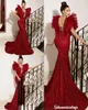 2021 Arabski Burgundia Mermaid Prom Dresses Luxury Frezowanie Cekinowane Koronki Appliqued Ruffles Kobiety Plus Size Formalne Suknie Wieczorowe