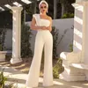 Weiße One-Shoulder-Jumpsuit-Abschlussballkleider, einfaches knöchellanges Satin-Gast-Outfit, maßgeschneiderte formelle Abendkleider