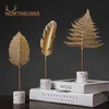 NORTHEUINS Iron Creative Golden Leaf Figurines Nordic Modern Desktop Decor Leaves Statue Sculpture For Home Interior Decoration 210727