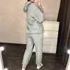 2021 Nouveau printemps costume 2 pièces mode jeunes femmes vêtements 100% coton rembourré sweat à capuche sport femme costume 2 pièces sweat à capuche + pantalon x0428