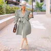 Women's Trench Coats Donsignet Dames Herfst en Winter Mode Lange Gevoelde Jas Voor Solid Color Lace-up Casual