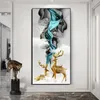 Nordic Poster Abstract Gouden Herten Blauw Lint Gouden boom Bladkamer Muurdecoraties Canvas Schilderijen Corridor Luxury Home Decor