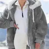 Veste d'hiver pour femmes de mode peluche patchwork fermeture éclair poche à capuche vestes solides femmes rétro lâche manches longues plus taille manteau 211018