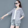 Women's Jackets Summer 3XL Plus Size Hooded Thin Sunscreen Coat Women Loose Zipper Solid Long Sleeve Sun Shirts Purple White Gray Tops