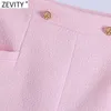 Zevity Women Fashion Button Dekoration Rosa Tweed Woolen Shorts Femme Streetwear Chic Side Zipper Pantalone Cortos P1019 210603
