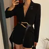 Blazer femme avec ceinture mode irrégulière mince costume travail bureau dame noir Blazers printemps été veste haute qualité 210608